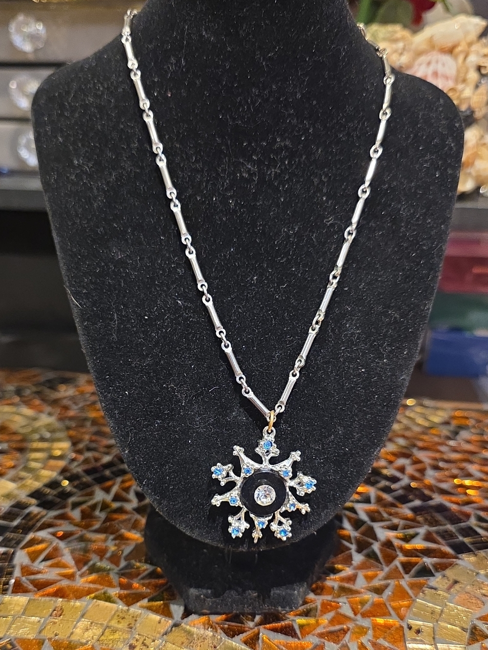 Source Unknown Silver Snowflake Necklace with Light Blue Accents